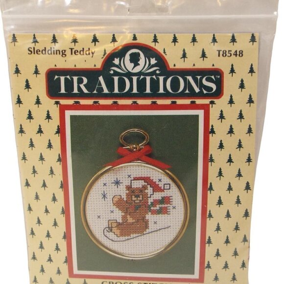 Traditions Counted Cross Stitch Kits –2 Pack- SLEDDING TEDDY & POINSETTA Set - Picture 5 of 11